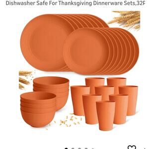 Orange Plastic Dishes Set for 8  Orange Plastic Plates Set Dinnerware Sets,32PCS